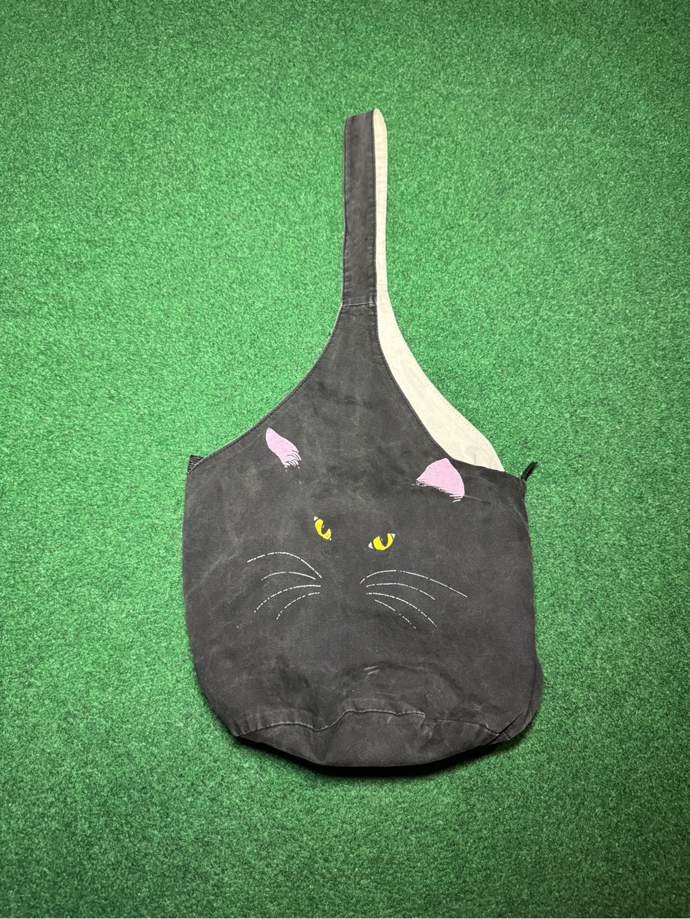 Vintage 90s Black Cat Halloween Tote Bag, Candy Sack Purse Cute 1990